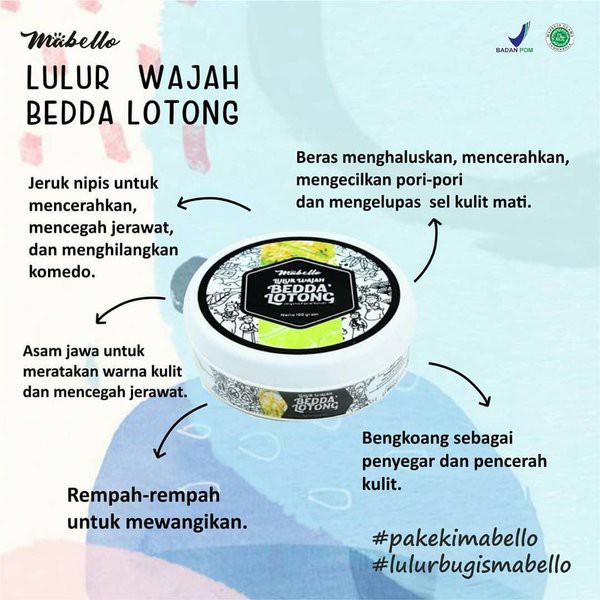 [ 1Kg= 16Pcs ] LULUR WAJAH BEDDA LOTONG MABELLO 100 GR (BPOM)