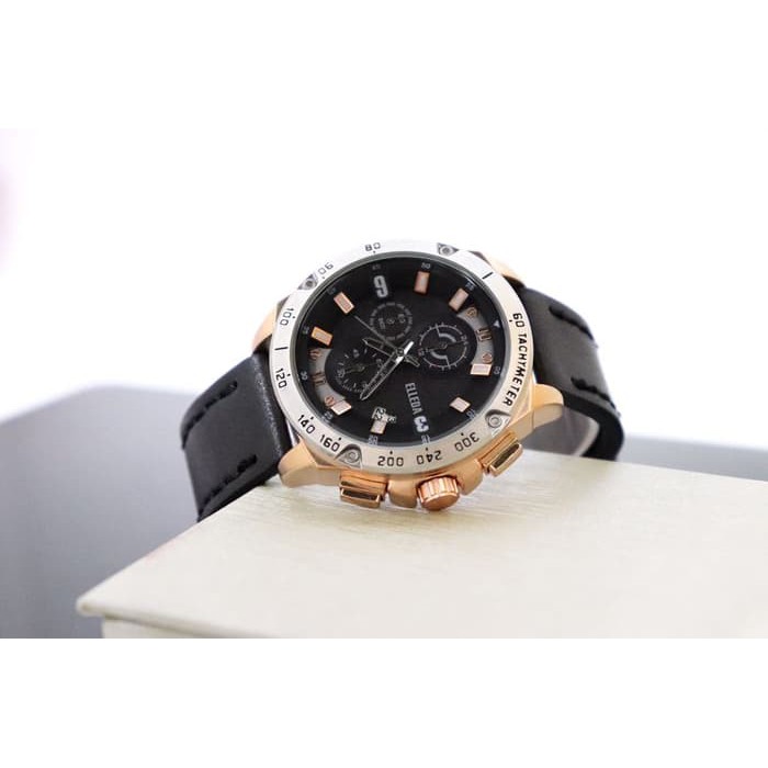 Jam Tangan Pria Belleda Original Bd2062 Leather Black Ring Rosegold