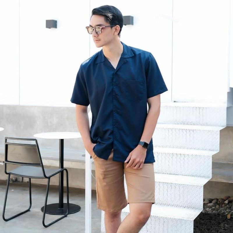 COD KAMEJA COWOK KASUAL  KAMEJA PRIA  POLOS KERAH PIYAMA KAMEJA POLOS LENGAN PENDEK KERAH FIYAMA KAM