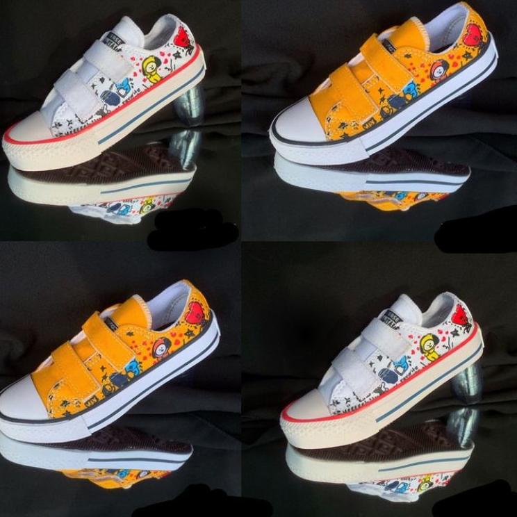 Sepatu Snaker Converse All Star Clasik anak  Junior / Baby Karakter BTS 21 Velcro Perekat Siswa Sisw