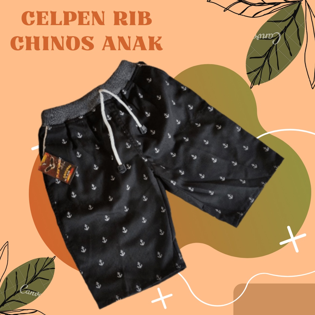 CELANA PENDEK ANAK LAKI-LAKI USIA 5-12 TAHUN MOTIF JANGKAR PINGGANG RIB | CELANA PENDEK ANAK RIB MOTIF JANGKAR DISTRO