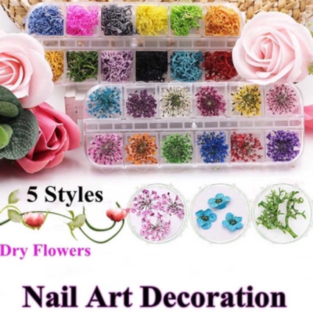 Bunga kering nailart / nail art dried flower 12 warna BUNGA KERING GAYA JEPANG UNTUK HIASAN KUKU LITTLE DRY FLOWER NAIL ART