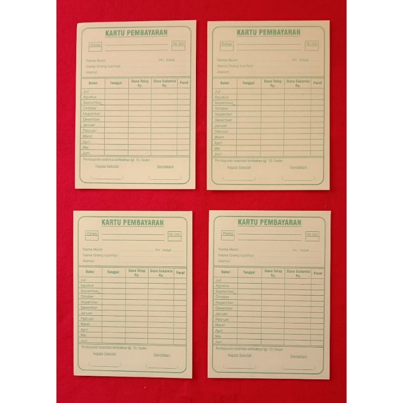 

KARTU PEMBAYARAN ,KARTU SPP,KARTU IURAN ,1 PAKET