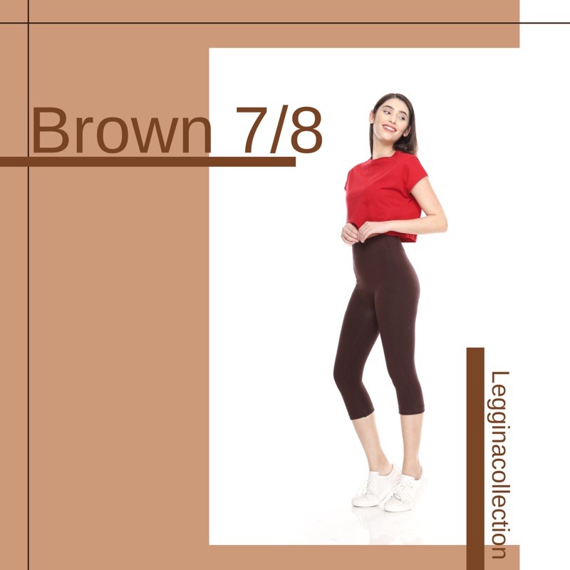 Legging Import PREMIUM Fit to XXL | Celana Legging Wanita Polos Coklat 7/8 Tebal