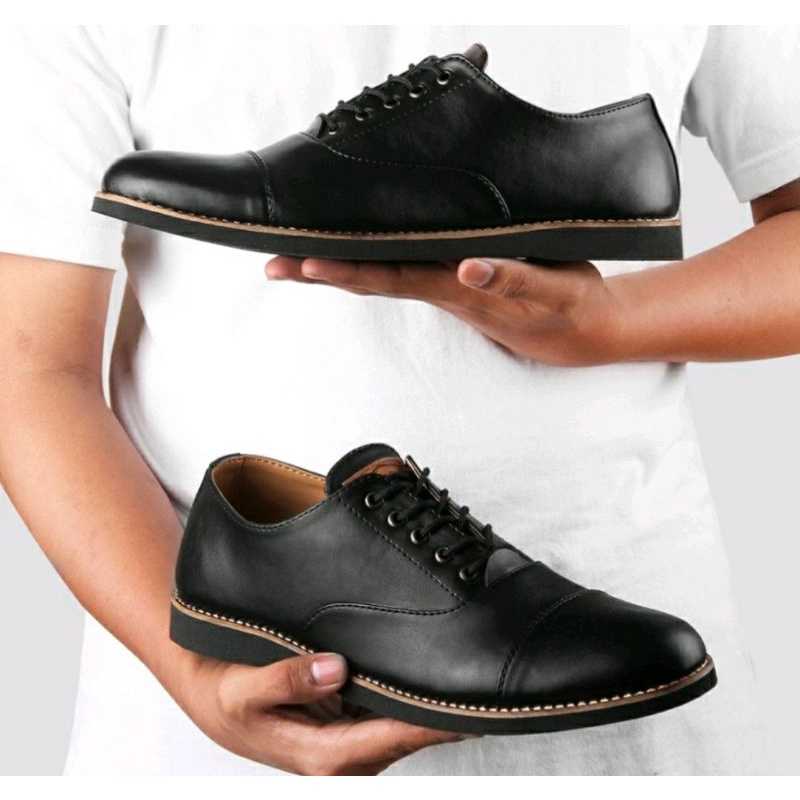 Sepatu Pantofel Gion Oversize Pria 44-45-46-47-48 Oxpord Kulit Hitam Big Size JUMBO Ori, 44