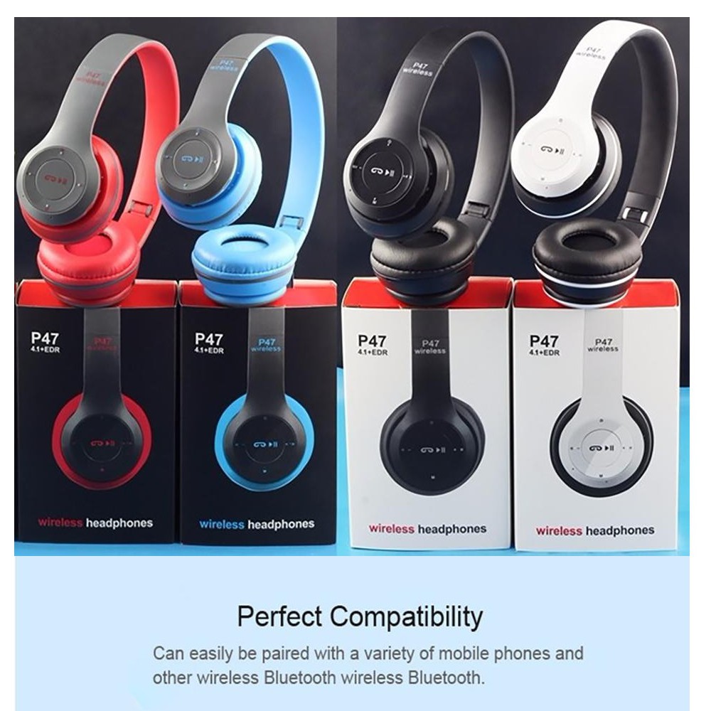 PROMO【6.6 only today】HEADPHONE Bluetooth Gaming Headset Wireless Pro Bass P47-MERAH P47