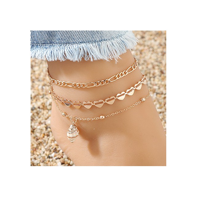 LRC Gelang Kaki Fashion Golden Shell Geometric Alloy Y64459