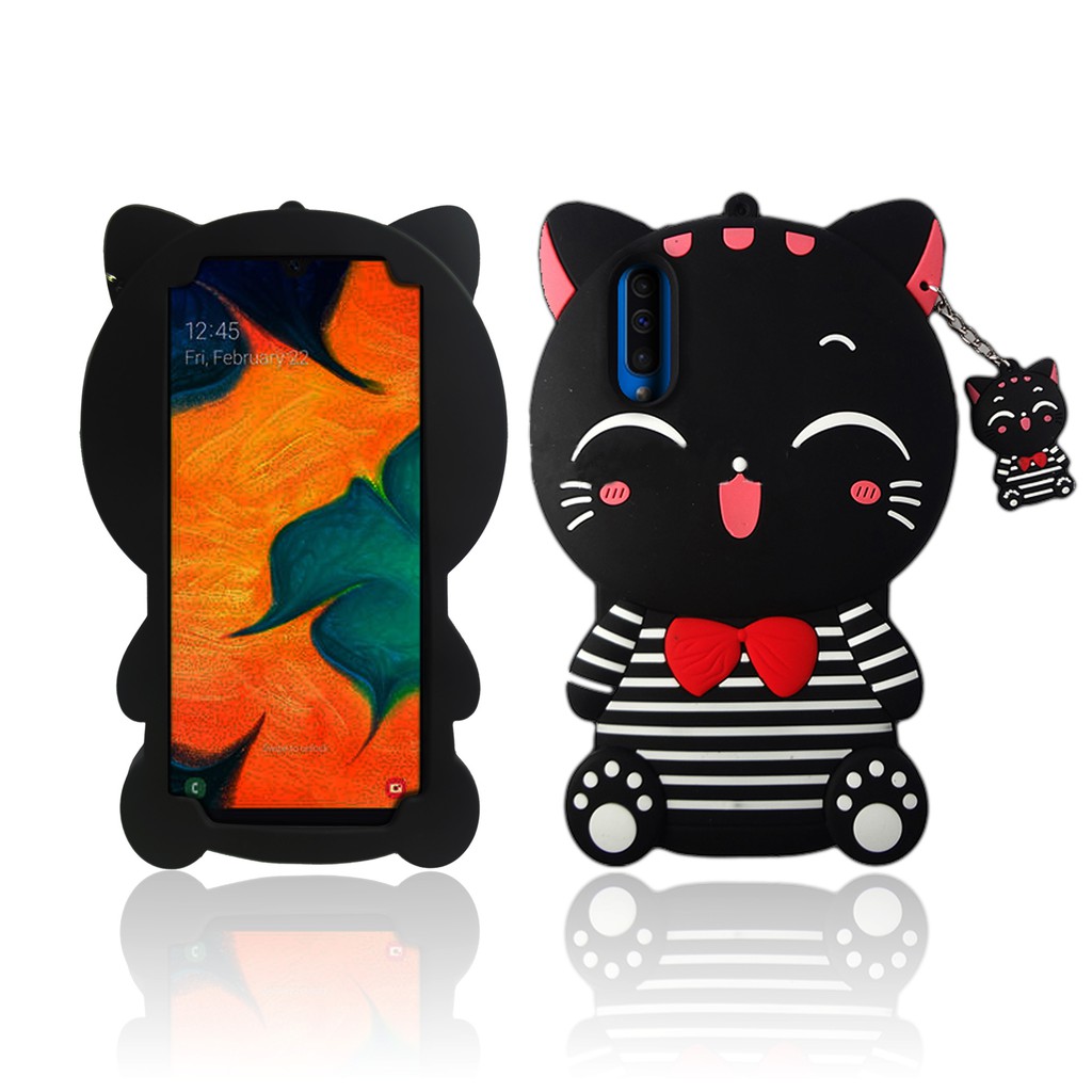 Case Boneka Samsung Galaxy A10/A50/A50S/A30S Soft Case 4D Karakter Black Cat Smile