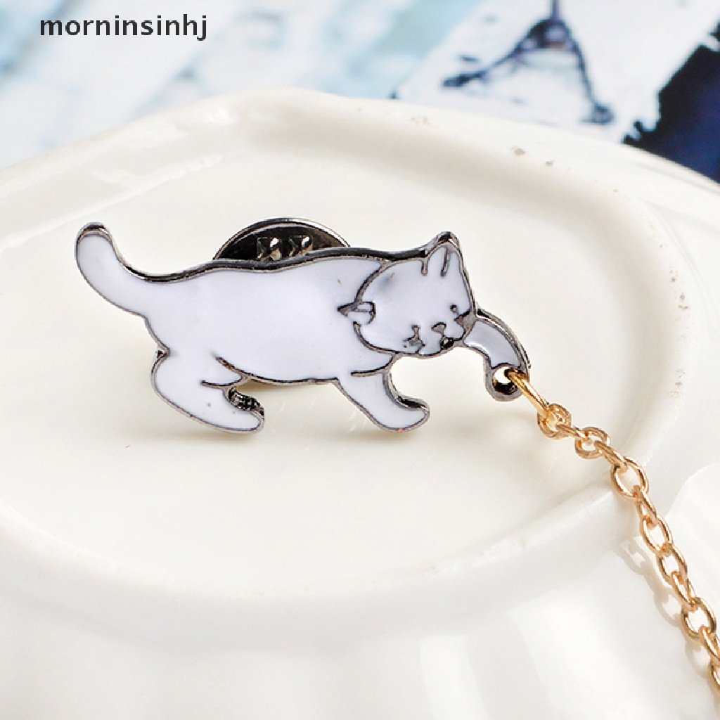 Mornin Bros Pin Enamel Kucing Lucu Hias Mutiara Untuk Aksesoris Kerah Kemeja Wanita