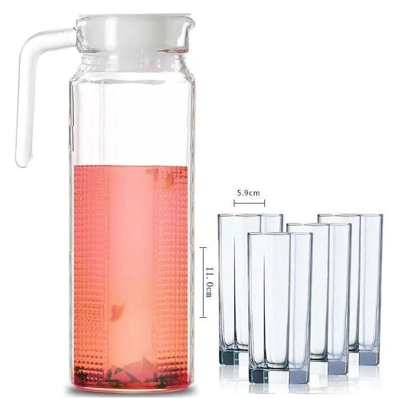 Water Glass Set Garis [4 Glass + 1 Jug] - [CEK DESKRIPSI]