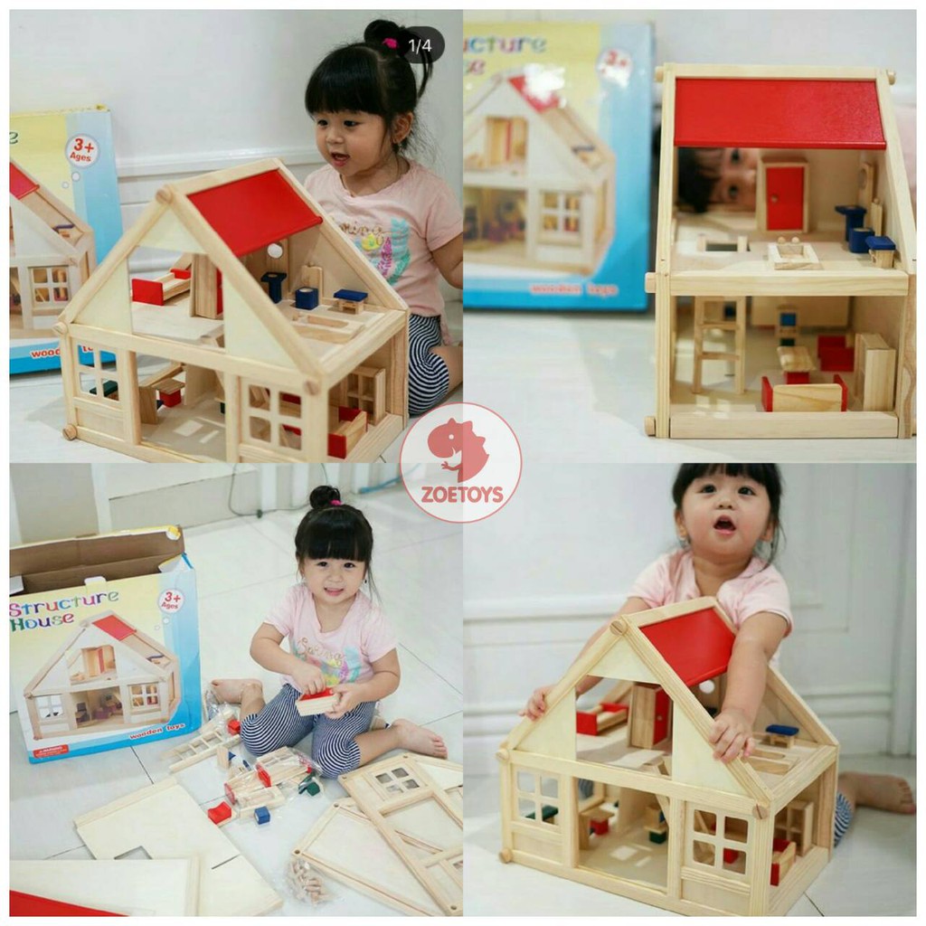 Zoetoys Wooden Doll House type B | Mainan Miniatur Rumah Furnitur Kayu Boneka | Villa Barbie | Cari Kado | Cari Kado Natal