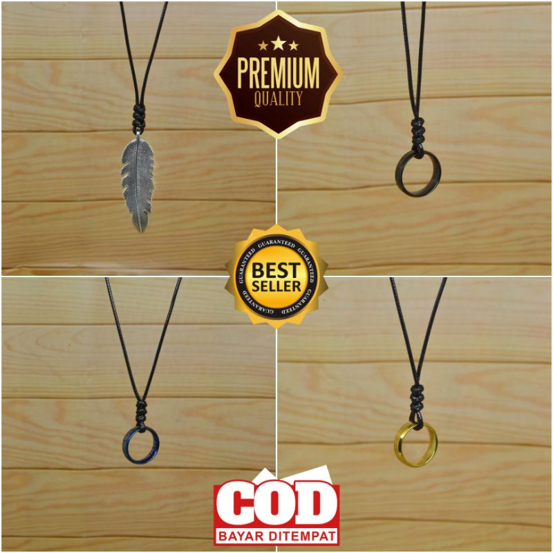 [COD] Kalung Tali Pria/Kalung Cowok/Kalung Titanium/Kalung Pria Keren Liontin Cincin Bulu