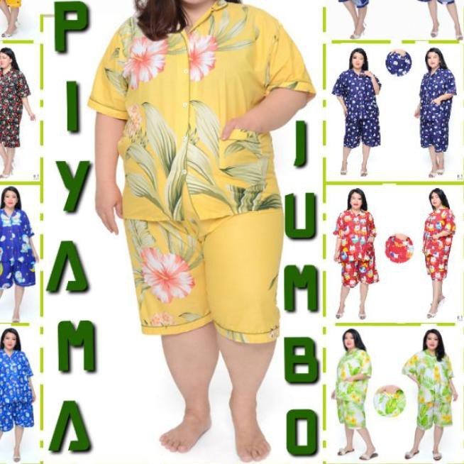 ★ PIYAMA JUMBO CELANA PENDEK WANITA LD 130 120 SET BAJU TIDUR CEWEK DEWASA SETELAN KATUN KARAKTER ☟