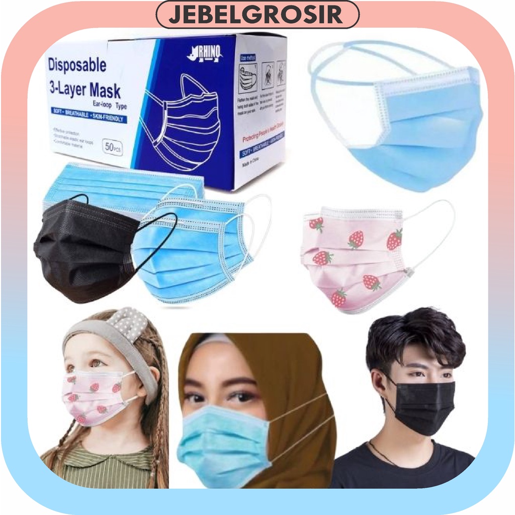 Masker 3ply Earloop Headloop hijab medis anak Facemask 165