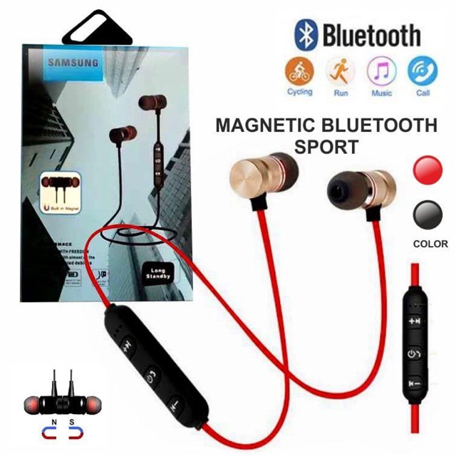 headset bluetooth magnetic sport handsfree earphone magnet super bass support semua hp cocokkan samsung xiaomi oppo dll