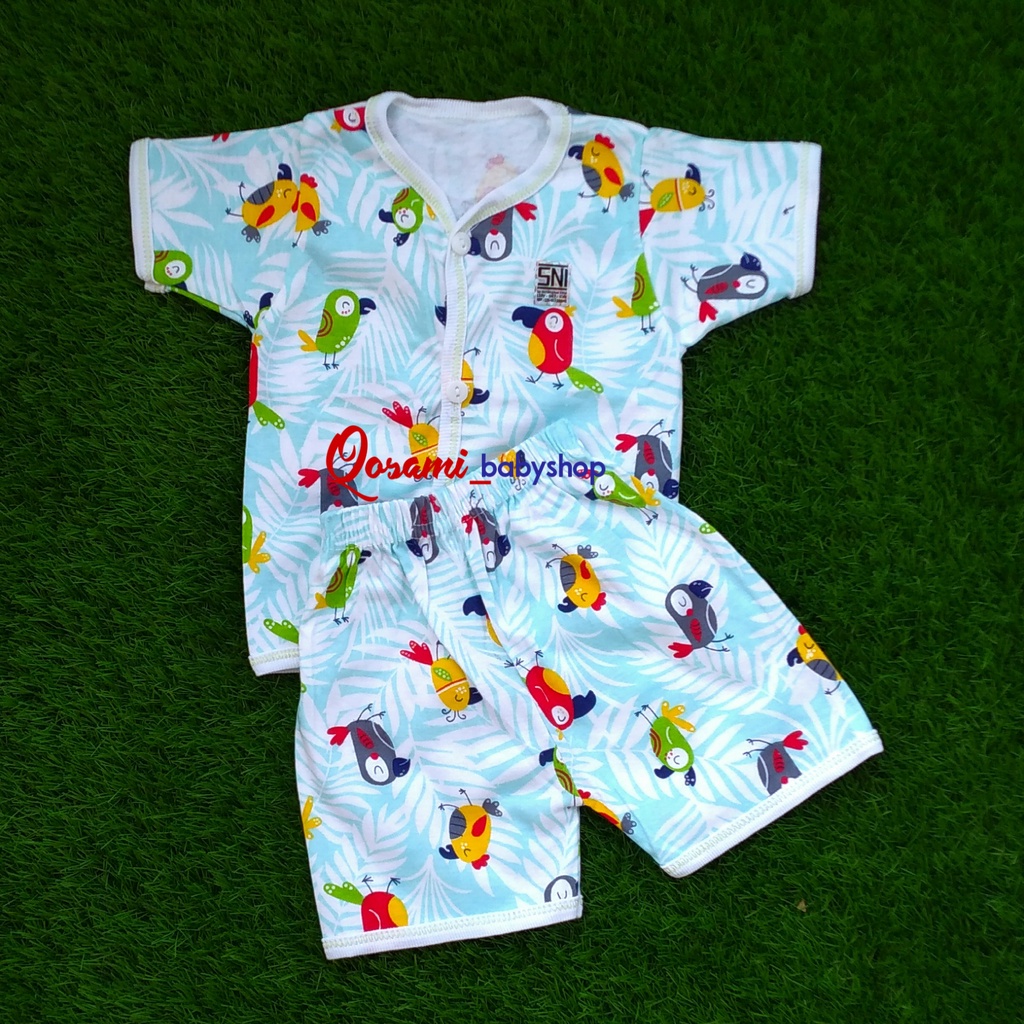 HOKIKU ( 1 Setel ) Cowok Setelan Pendek Bayi Newborn 0 - 4 Bln Motif Full Print SNI