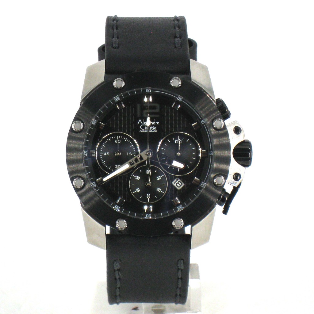 ALEXANDRE CHRISTIE WATCH AC 6290 PRIA SILVER BLACK LEATHER BLACK ORIGINAL