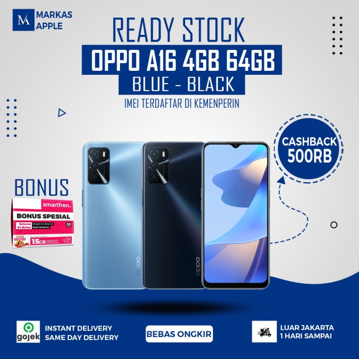 Oppo A16 3/32 4/64 Black Blue 64GB 32GB Garansi Resmi Ram 4 GB / 3 GB