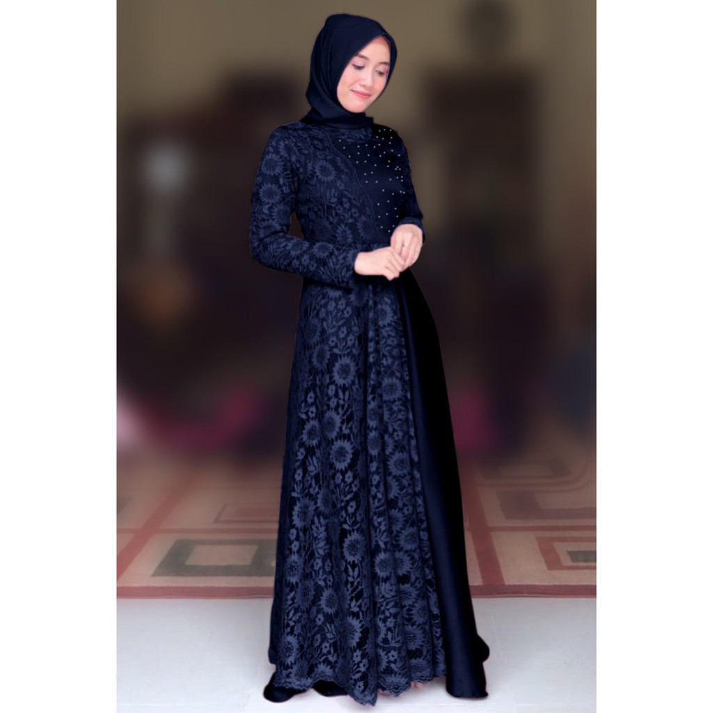 HOPYLOVY - Gamis Wanita Maxi Carissa Velvet Kombi Brukat Corneli Mutiara Tabur