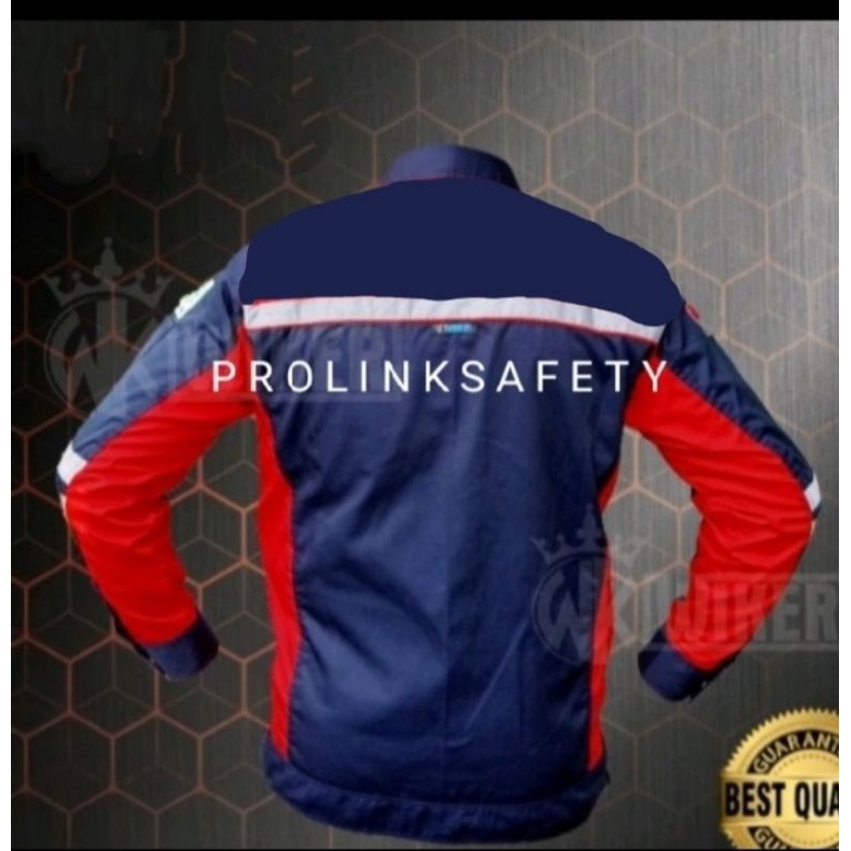 SERAGAM WEARPACK SEMI JAKET ATASAN MERAH DONGKER BAHAN DRILL BERLOGO K3 BENDERA