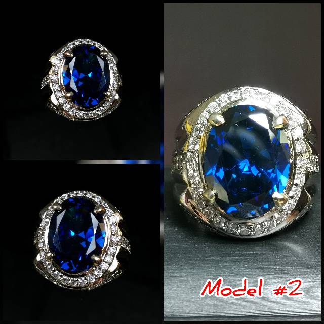 Cincin Blue Safir Cubic Zirconia High quality