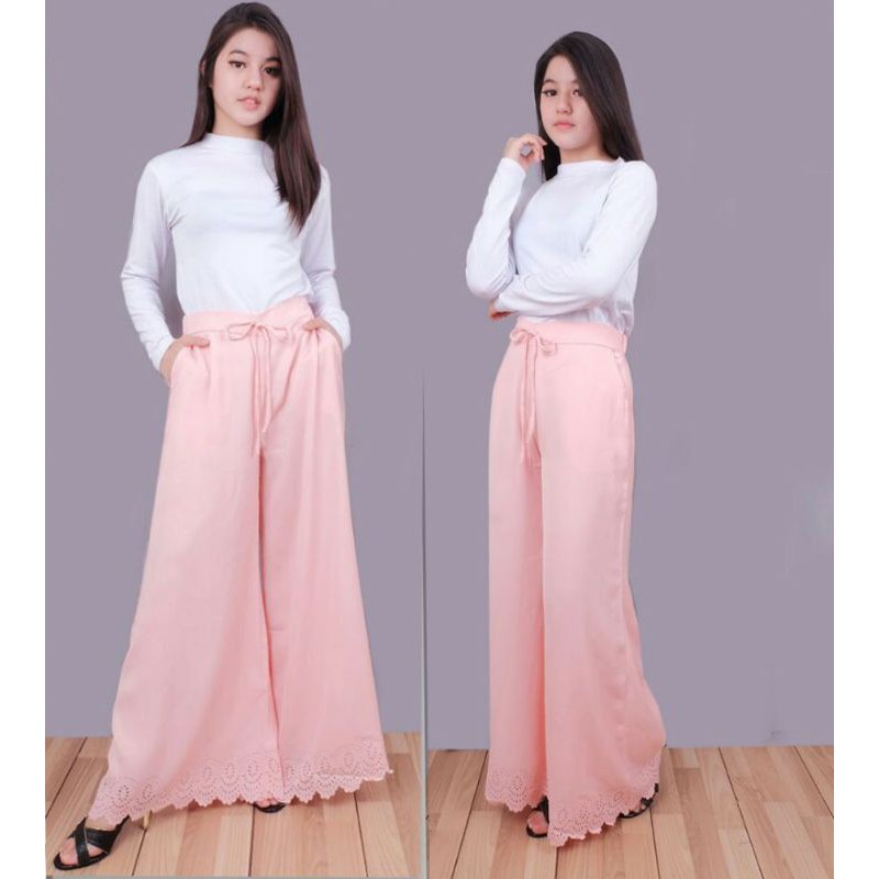 [Kulot Fradella Pink SW] Celana Kulot Panjang Wanita Bahan Wolly Crepe Warna Pink