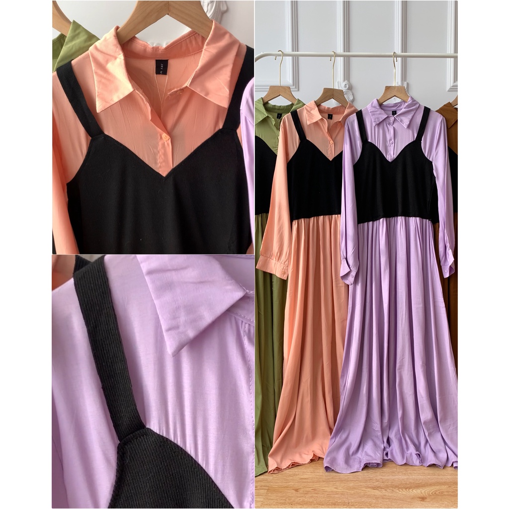 Basic Maxi Pink Lilac Casual Dress with Vest / Gamis Kerah Import dengan Rompi Hijab Friendly
