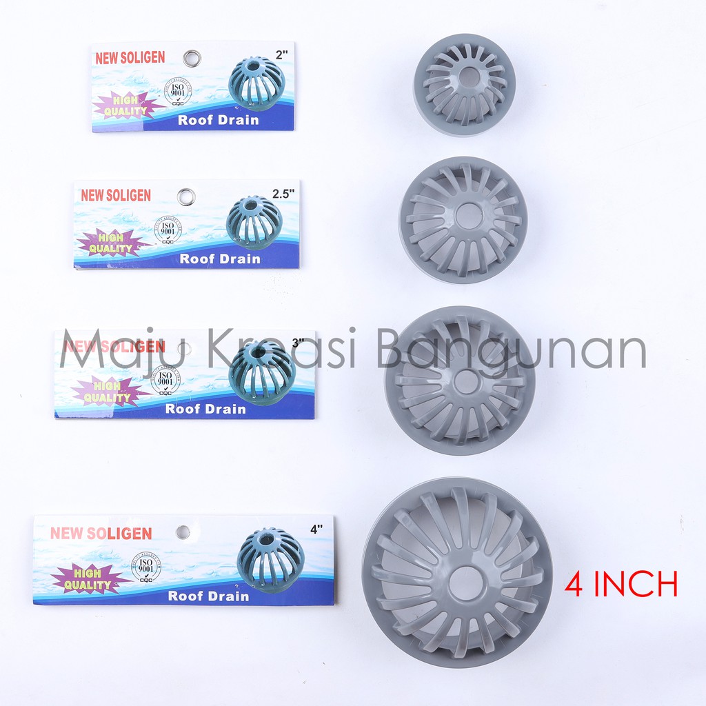 Roof Drain SOLIGEN 4 Inch Saringan Talang Air Pembuangan Hujan Dak Atas Atap PVC Inci 4&quot; 4Inci 4Inch