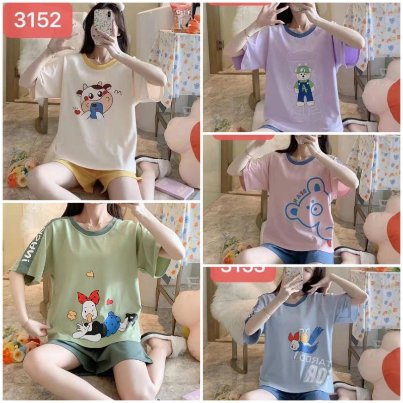 C09-C Baju Tidur Wanita Dewasa Celana Pendek Piyama Model Kemeja HP Import Korea