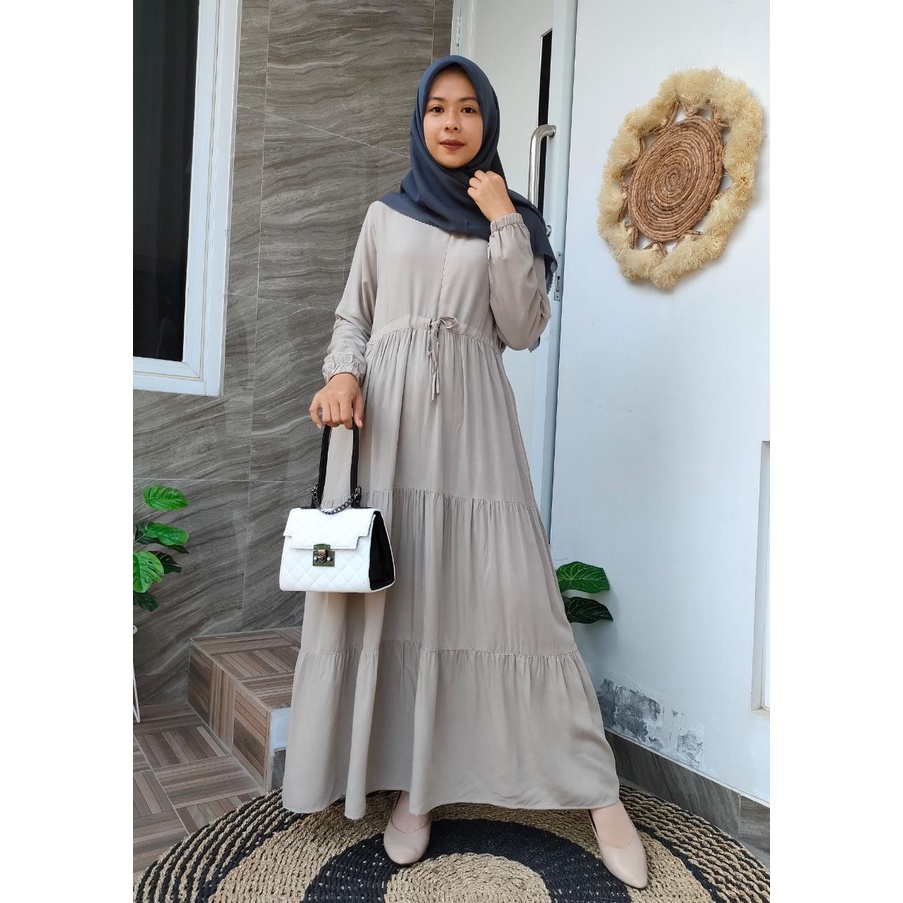 Gamis Rayon Serut Susun Basic/ Gamis Rayon Polos Serut