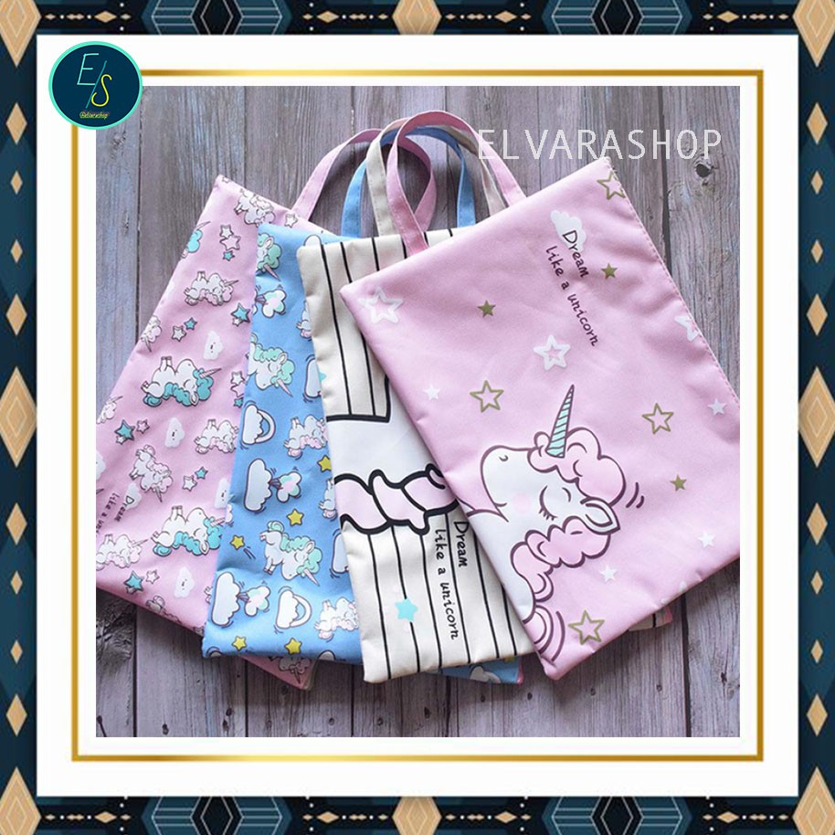 

elvarashop-Unicorn A4 file Storage pouch bag/Tempat Buku A4/Tas File/Tas Les/Tempat pensil