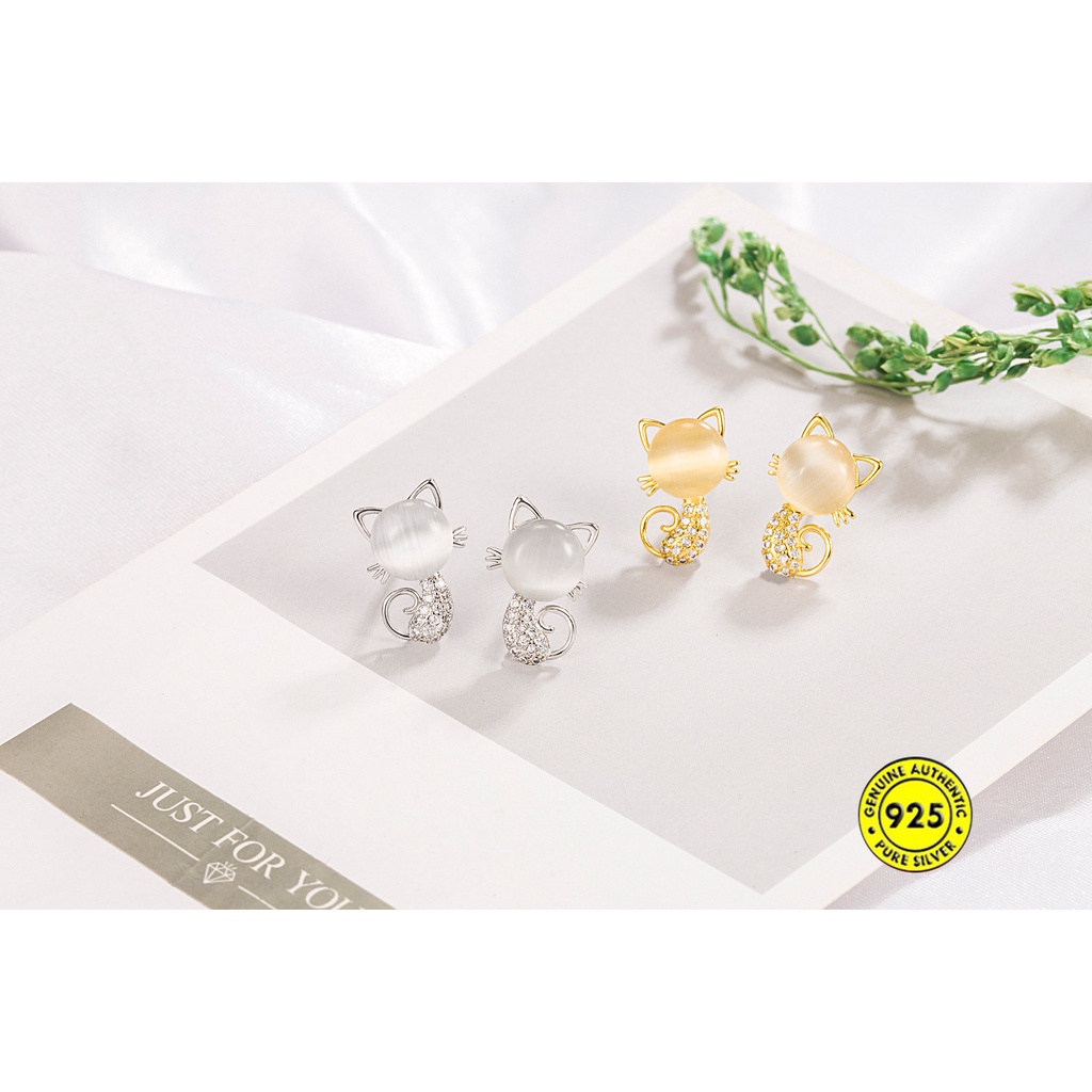 Anting Tusuk Sterling Silver 925 Model Kucing Dengan Opal Untuk Wanita U932