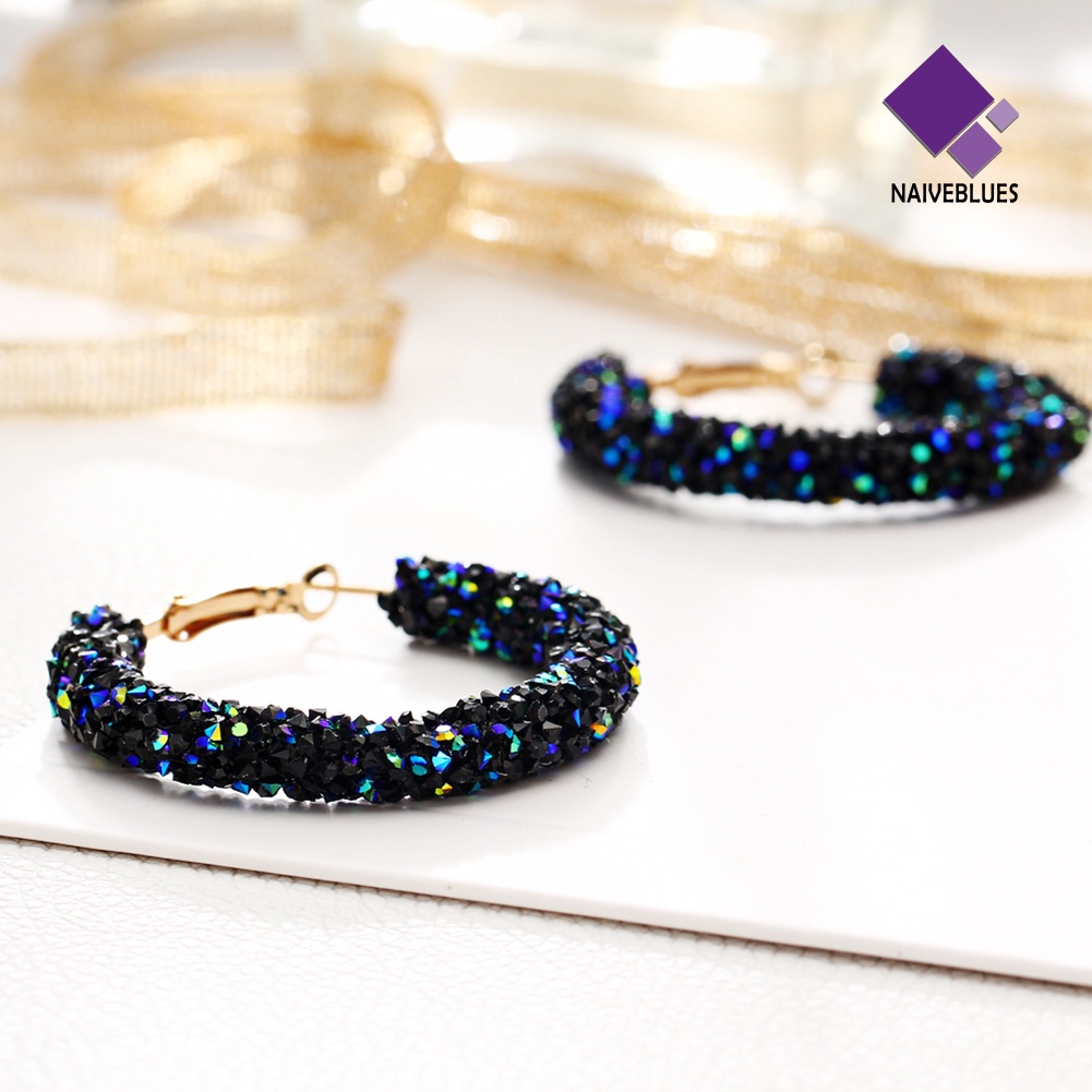 Anting Hoop Berlian Imitasi Bentuk Bulat Besar Geometris Untuk Wanita