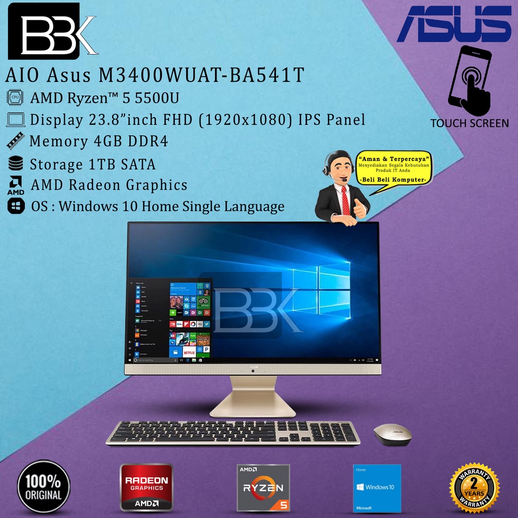 PC ASUS M3400WUAT-BA541T AIO TOUCH Ryzen 5-3500U 4GB 1TB SATA W10HSL