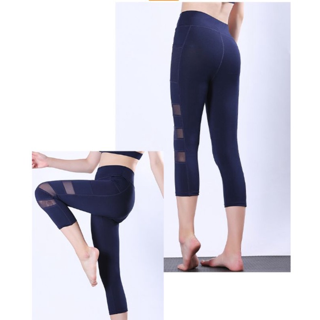 Legging 3/4 Impor Sport Olahraga Gym Model Jaring Kantong / Celana Senam Yoga Fitness WSM 865