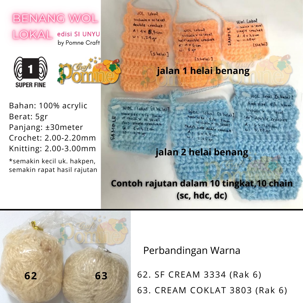 Benang Rajut Wol Lokal SI UNYU  | VONNEL Siet Yarn (5gr 30m) PART 1