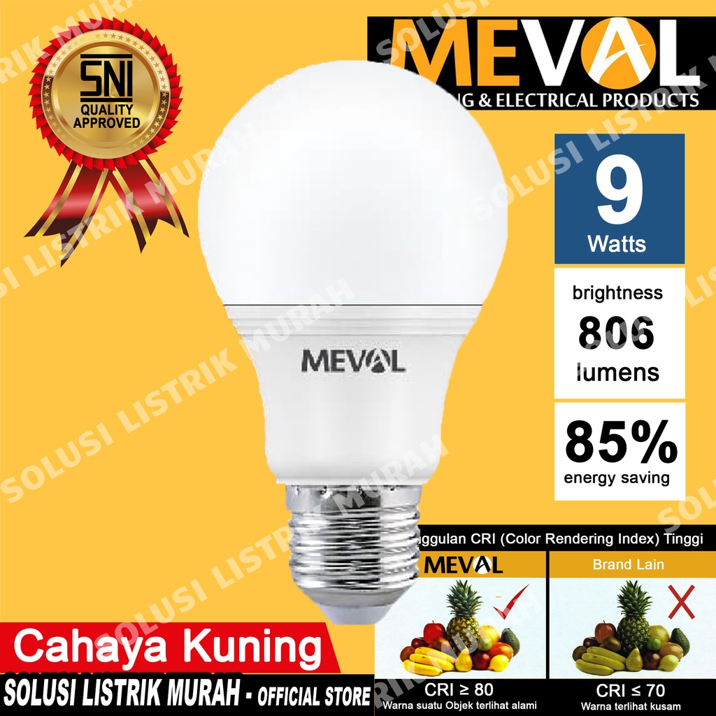 MEVAL Lampu Led Eco 9W Bulb Putih / Warm White / Kuning