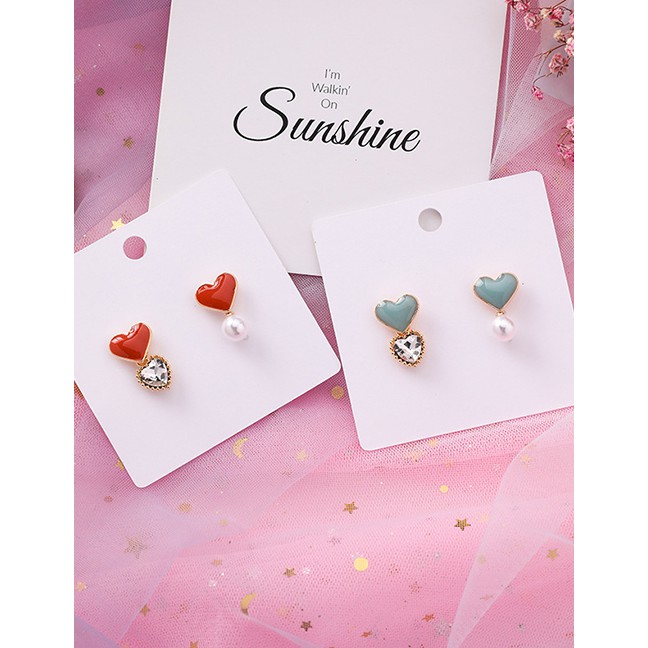 LRC Anting Tusuk Fashion Green 925 Silver Needle Love Asymmetrical Earrings F4939X