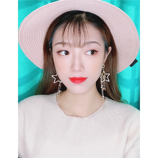 LRC Anting Tusuk Fashion Yellow Alloy Star Diamond Earrings D64447