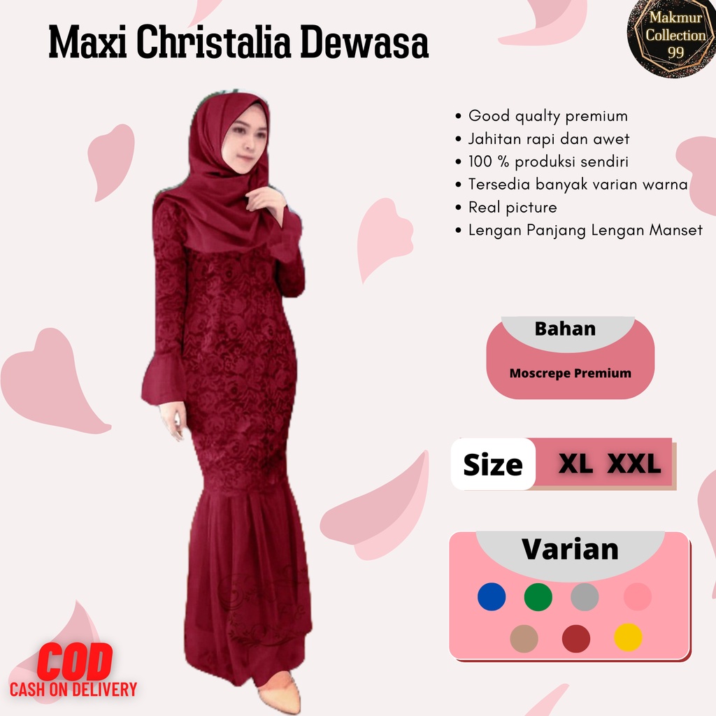 Gamis Perempuan Dewasa Terbaru Maxi Christalia Matt Brokat Furing tille Ukuran Jumbo Model Kekinian Good qualty premium