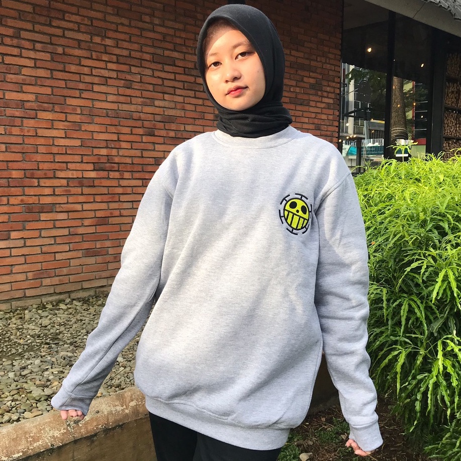 Crewneck Embroidery Trafalgar Law Logo Grey Anime Manga One Piece Premium Unisex