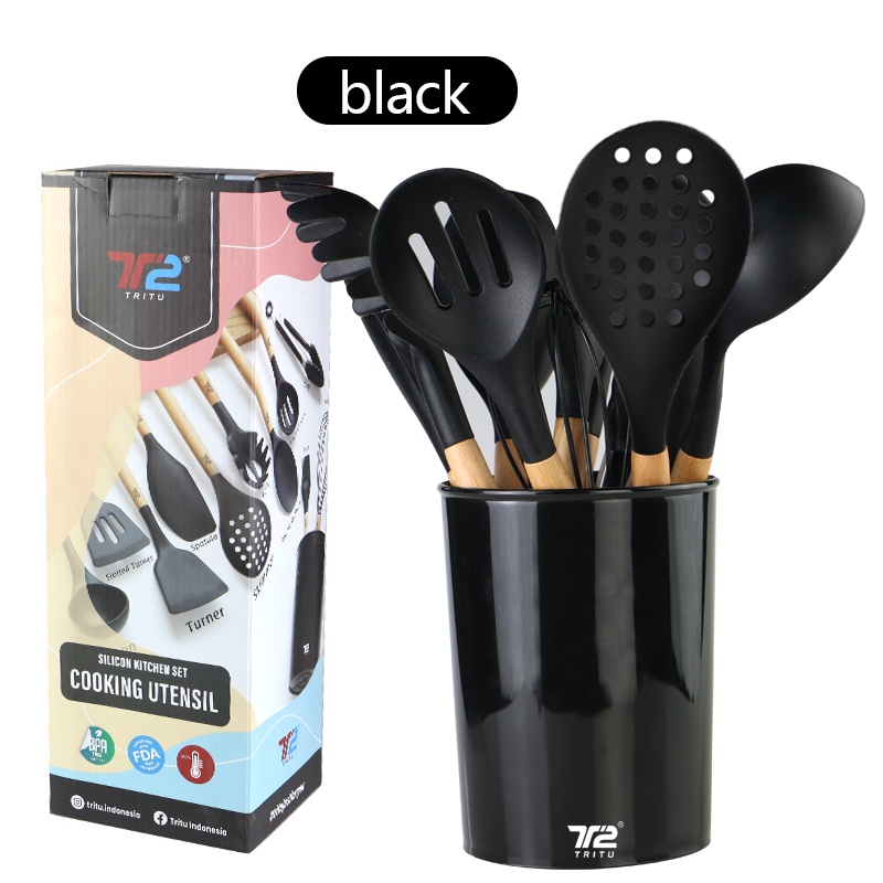 TRITU Utensil Set Sutil 12 Pcs Silikon Peralatan Memasak Spatula Silicone Black