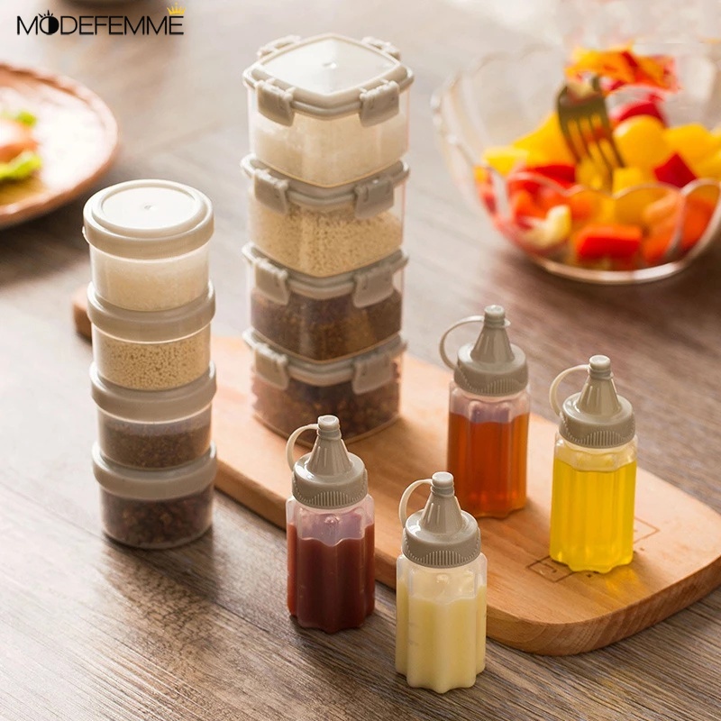 4pcs / Set Botol Saus / Selai / Tomat / Salad Mini Portable Transparan Untuk Dapur