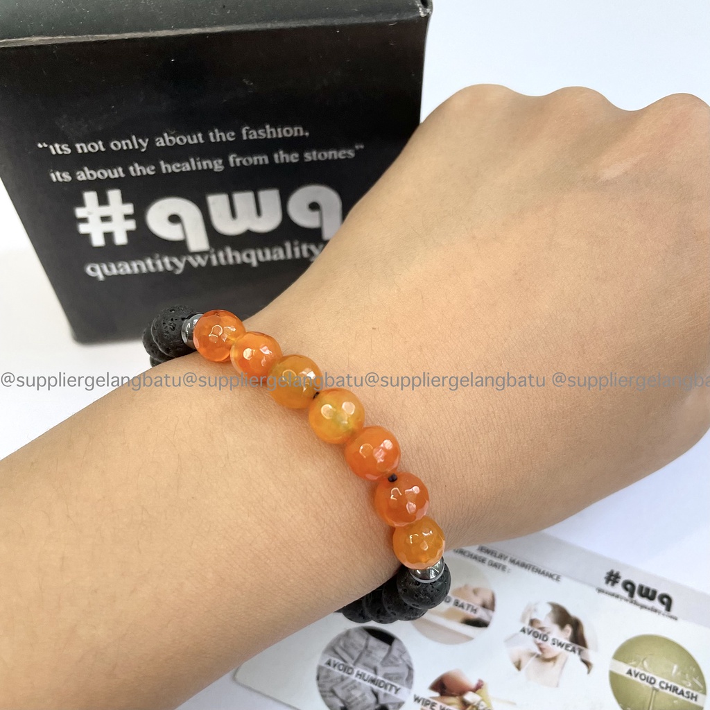 Gelang Carnelian Orange Cutting Lava Stone for Essential Oil Therapy Diffuser Young Living Terapi Kesehatan