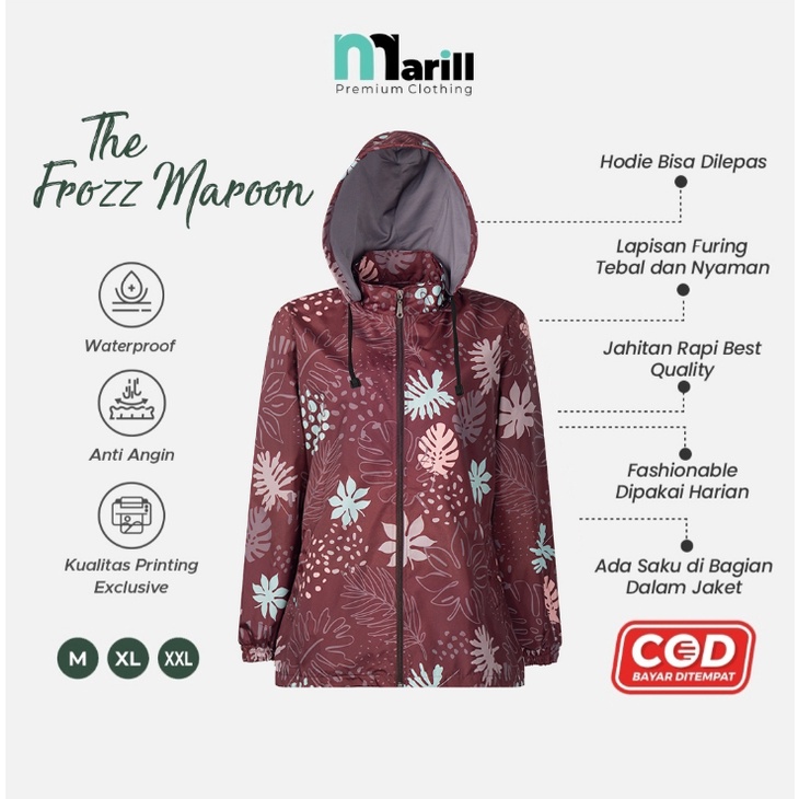 Jaket Wanita Printing Parasut Anti Air Anti Angin Jaket Motor Jaket Gowes Motif The Frozz Maroon