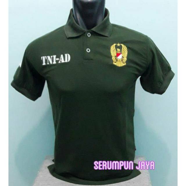 KAOS KERAH TNI AD - KAOS TNI AD HIJAU ARMY - KAOS POLO TNI AD HIJAU ARMY FULL BORDIR