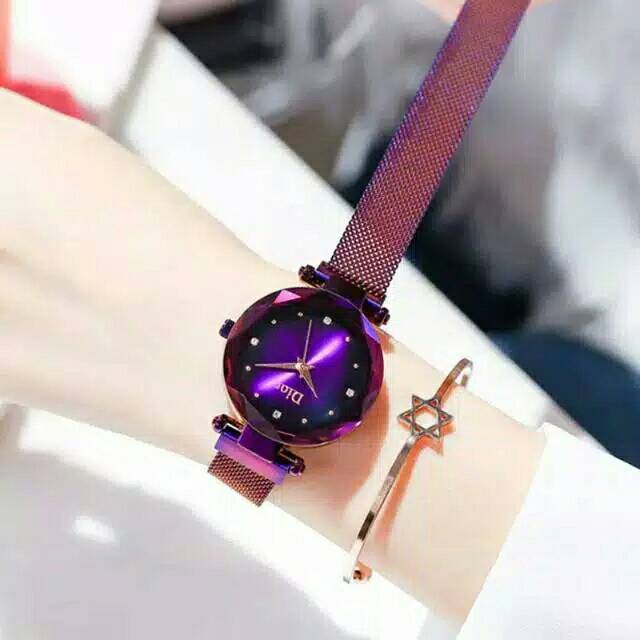 Terima Cod)Jam Tangan Wanita ( D Plat Warna) Strap Magnet (Dikirim Dari Jakarta)