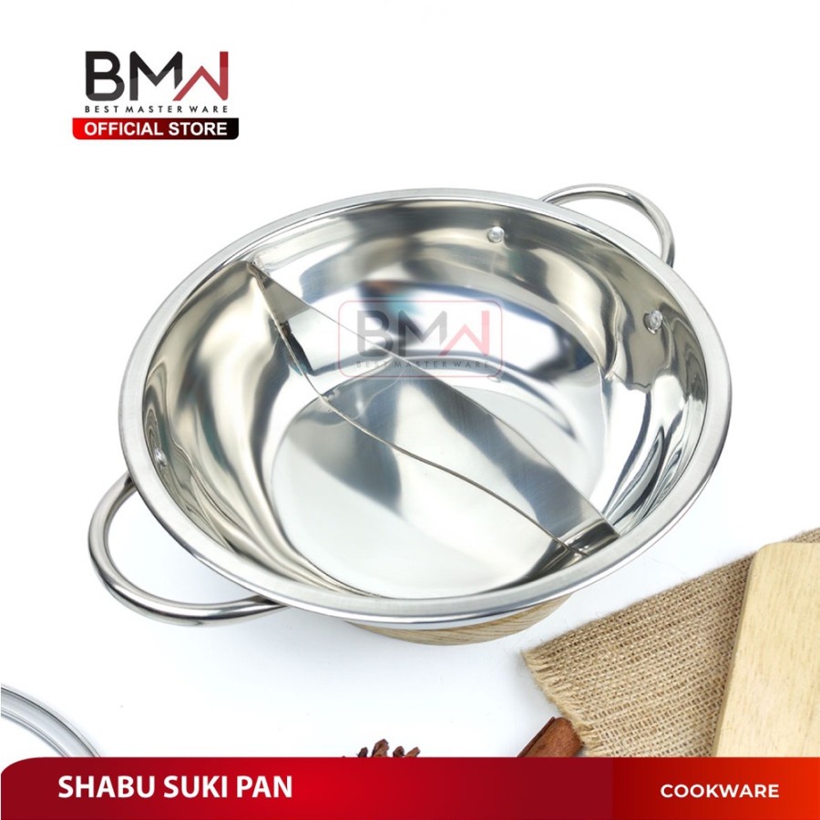 Panci Shabu 28 30 Cm Tutup Kaca Panci Sekat Hotpot Steamboat Stainless