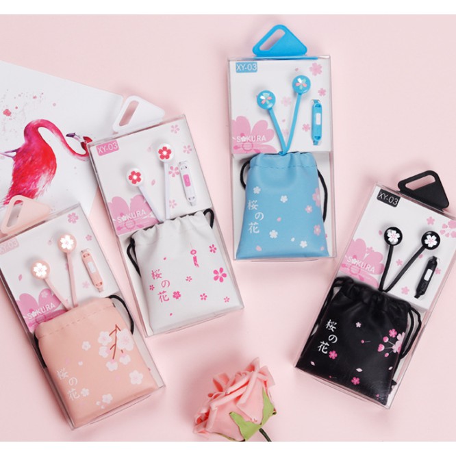 [XY-03] Headset Earphone POUCH SERUT Motif BUNGA SAKURA / Wadah Headset POUCH BUNGA SAKURA FLOWER