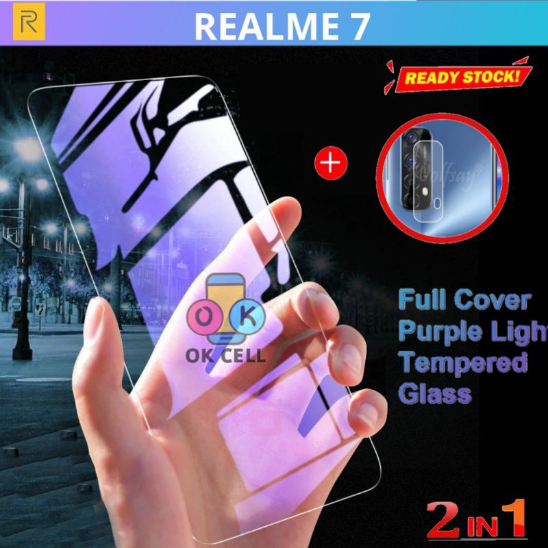 2in1- Tg Anti Gores Kaca Blue Light Realme 7 - Tempered Glass Bluelight Radiasi Realmi 7 Full Layar